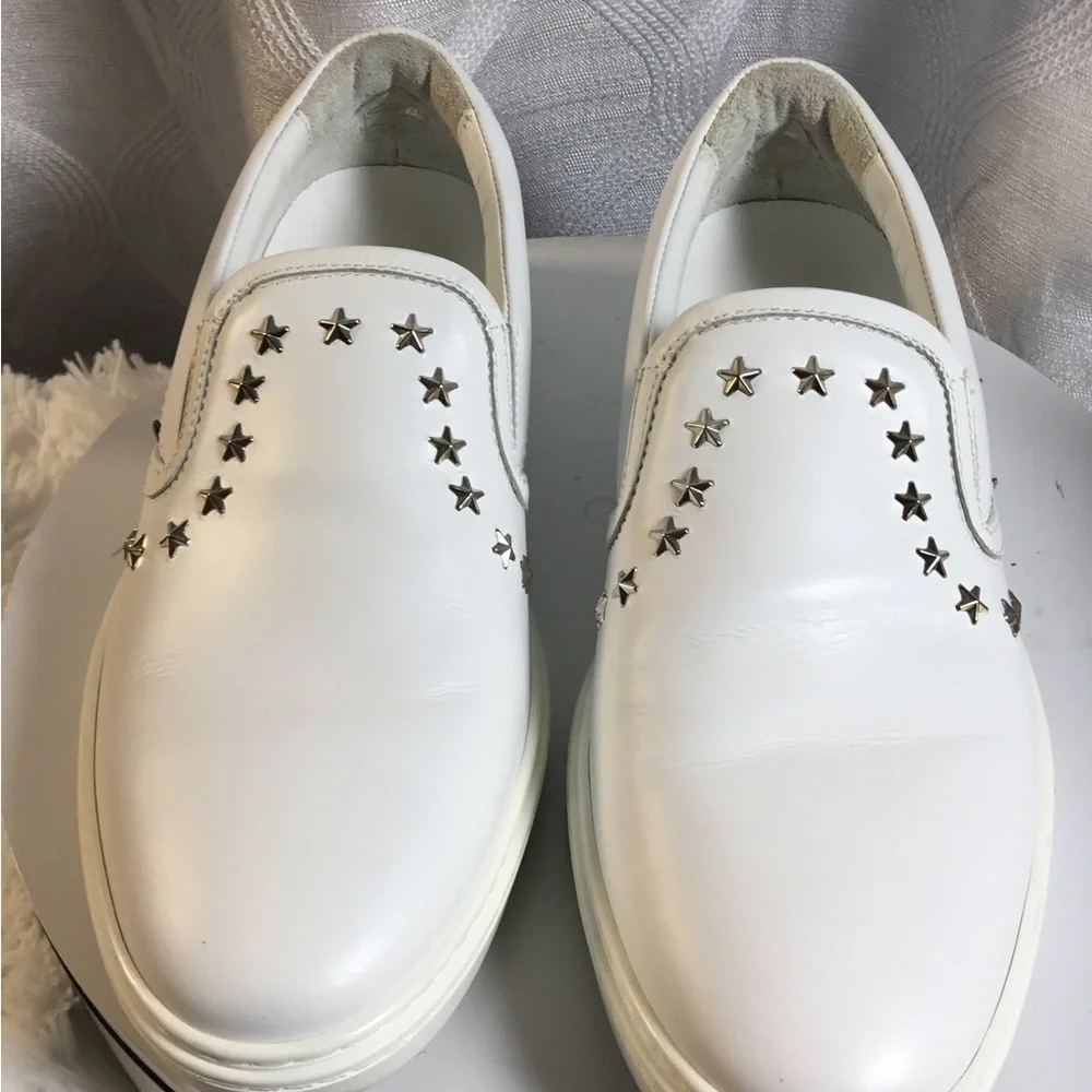 Jimmy Choo White Slip-On Sneakers with Star Studs